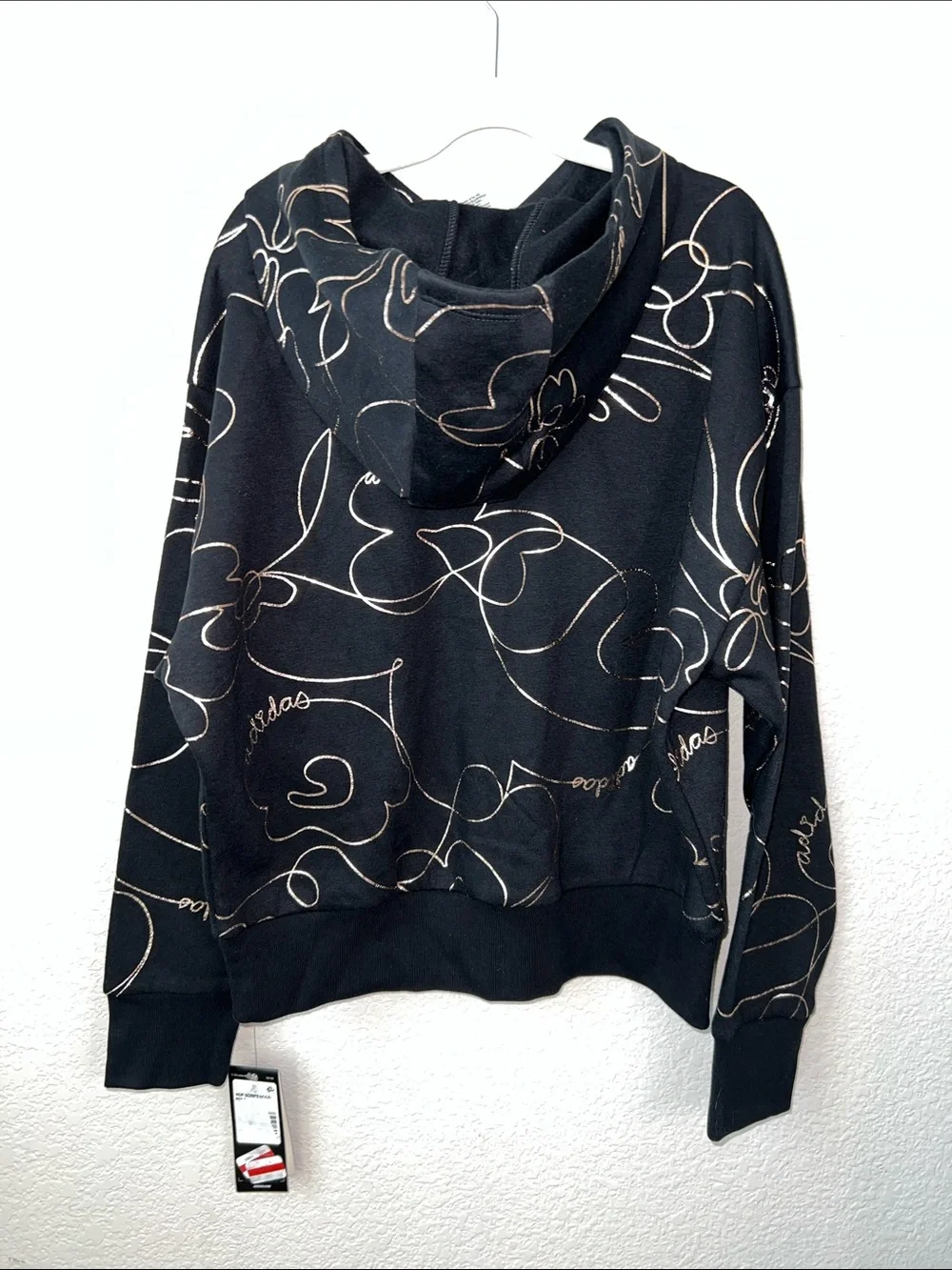 Adidas Script Black Metallic Sweatshirt Hoodie Size L - Picture 6 of 11